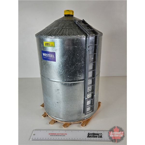 Custom Made Galvanized Tin Grain Bin (On Skids) (Measures : 18"H x 11"Dia)