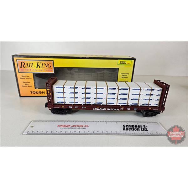 Rail King By M.T.H. Electric Trains : Canadian National Flat Car w/ Bulkheads & Lumber : O Scale : 3