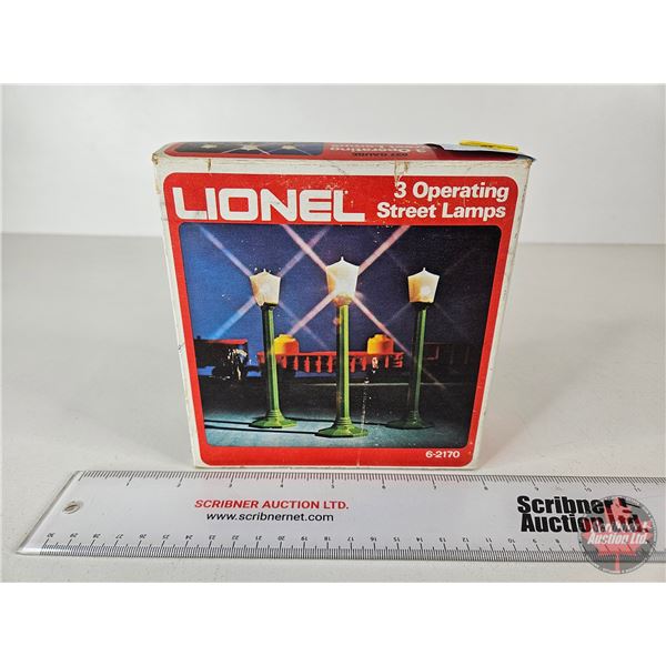 Lionel 3 Operating Street Lamps : O27 Gauge : 6-2170 (Box Measures : 2-1/2"W x 6"W x 6"D)
