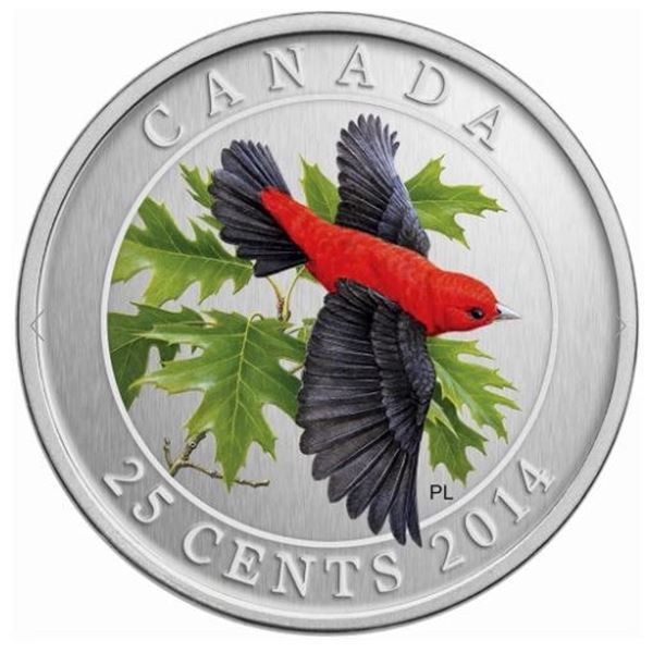 2014 25 CENT BIRDS OF CANADA SCARLET TANAGER
