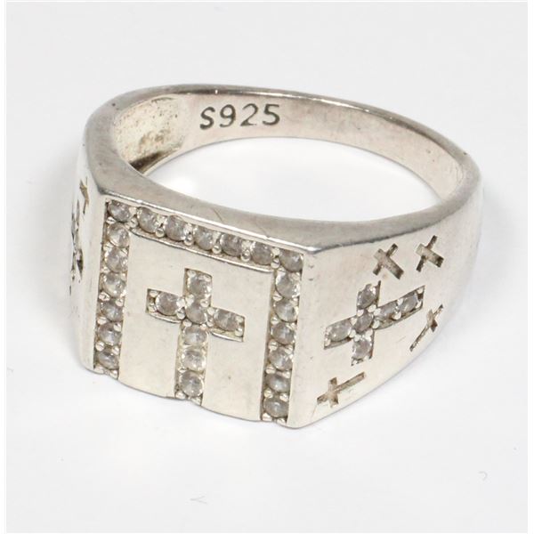 MENS RING WITH DIAMOND CROSS 925 SILVER