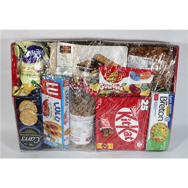 LARGE FLAT OF ASSORTED FOOD ITEMS INCLUDING