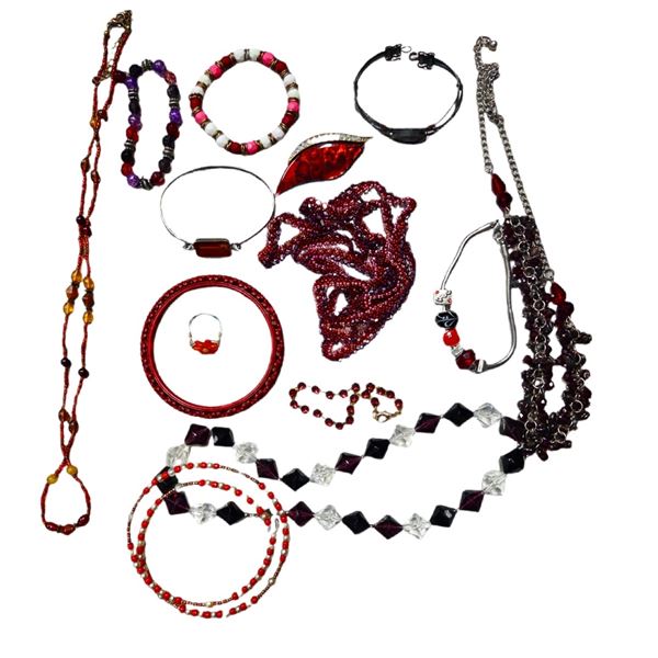 COLLECTION OF RED VINTAGE JEWELRY