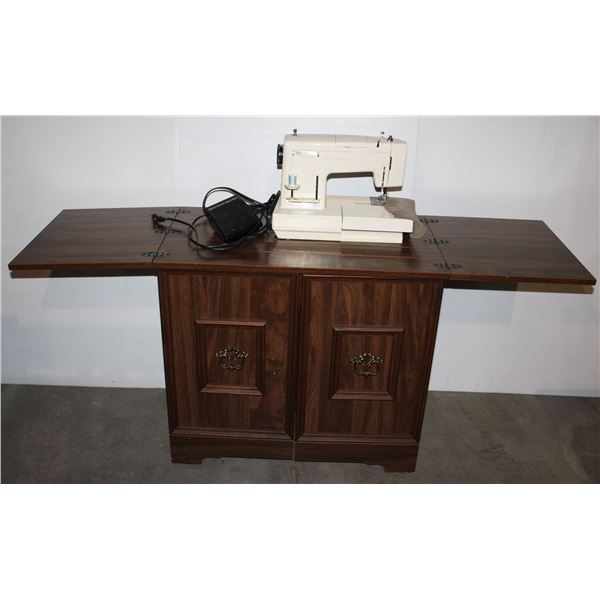 KENMORE SEWING MACHINE IN CABINET, WORKING