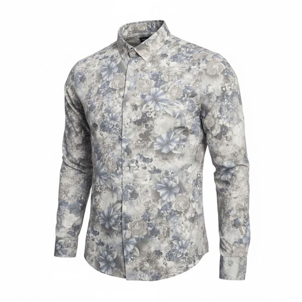 #87 NEW CLASSIFIED GREY FLORAL BUTTON UP MED