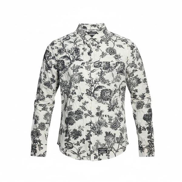 #86 NEW BLACK AND WHITE FLORAL BUTTON UP TAILORED