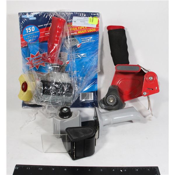 3 TAPE GUNS AND PACK OF PRINTING PAPER