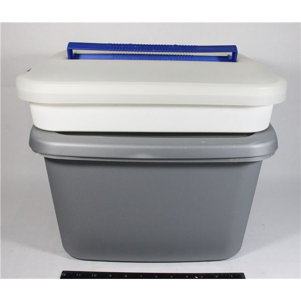 TWO SMALL TOTES WITH LIDS