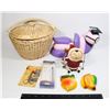 Image 1 : SELFCARE PRODUCTS, BOOK ENDS, WICKER BASKET + MORE