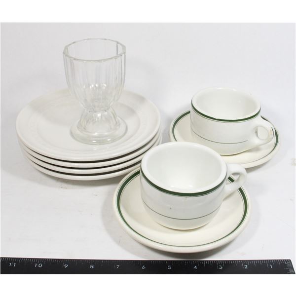 VINTAGE FINE CHINA PLATES, MUGS, GLASS CUP