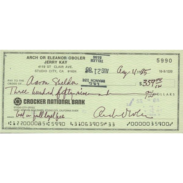 Lights Out Arch Oboler  signed check