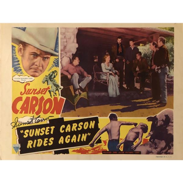 Sunset Carson Rides Again signed lobby card