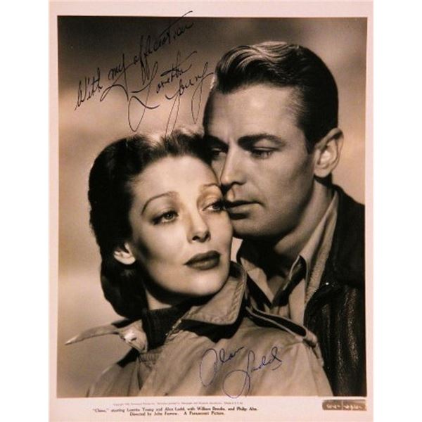 Loretta Young and Alan Ladd signed portrait photo