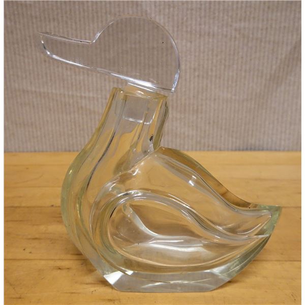 Glass Duck Decanter w/ Stopper Head  7" x 3" x 9"H