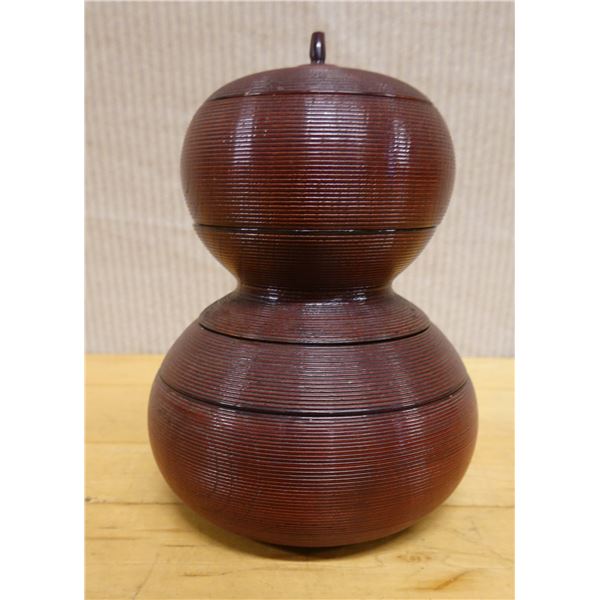Japanese Lacquered Gourd-Shaped 5-Section Jubako Bento Box 6." Dia, 8.5"H