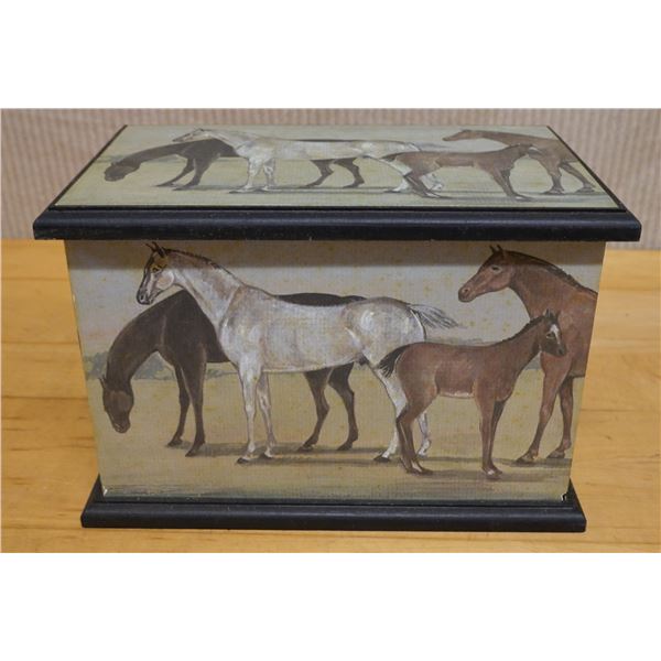 Wooden Box w/ Equestrian-Themed Motif 10" x 6" x 7"H