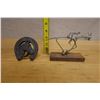Image 11 : Man Riding Horse Metal Sculpture Made of Hardware & Horseshoe Ornament w/ Horse's Head, Misc Sizes