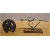 Image 1 : Man Riding Horse Metal Sculpture Made of Hardware & Horseshoe Ornament w/ Horse's Head, Misc Sizes
