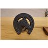 Image 2 : Man Riding Horse Metal Sculpture Made of Hardware & Horseshoe Ornament w/ Horse's Head, Misc Sizes