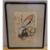 Image 1 : Man Holding Large Sake Barrel Japanese Otsu-e Folk Painting 16" x 19", Framed