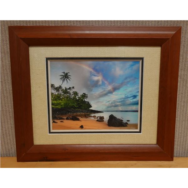 Hawaiian Rainbow Artwork by Artist Sweet (?) 18" x 15", Framed & Matted