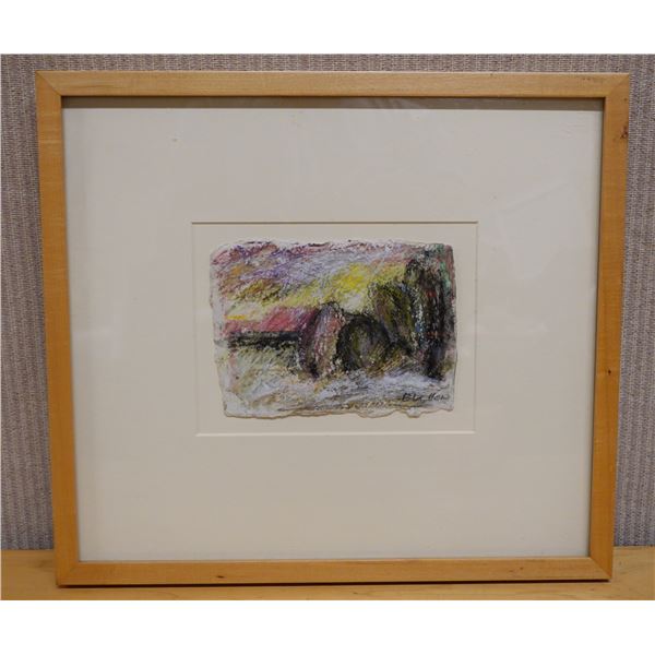 Abstract Artwork by Artist E.V. Hon (?) w/ Noelani Gallery Sticker 16" x 14", Framed & Matted