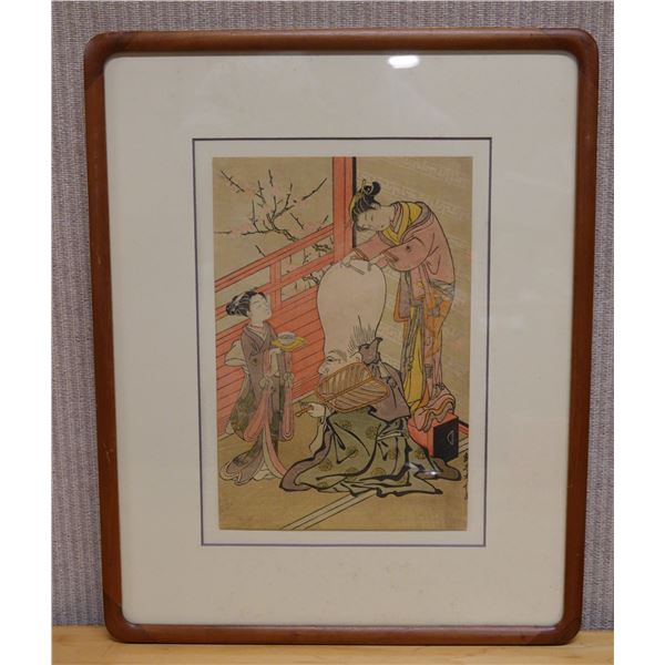 Courtesan Shaving the Head of Lucky God Artwork 14" x 17", Framed & Matted