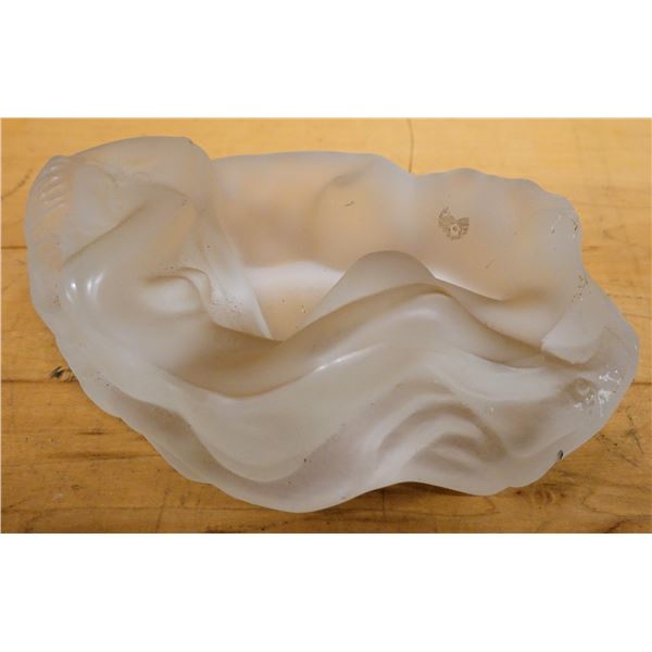 Vintage Art Deco Style Frosted Glass Bowl w/ Reclining Female Figure w/ Maker's Mark 8" x 5" x 2.5"H
