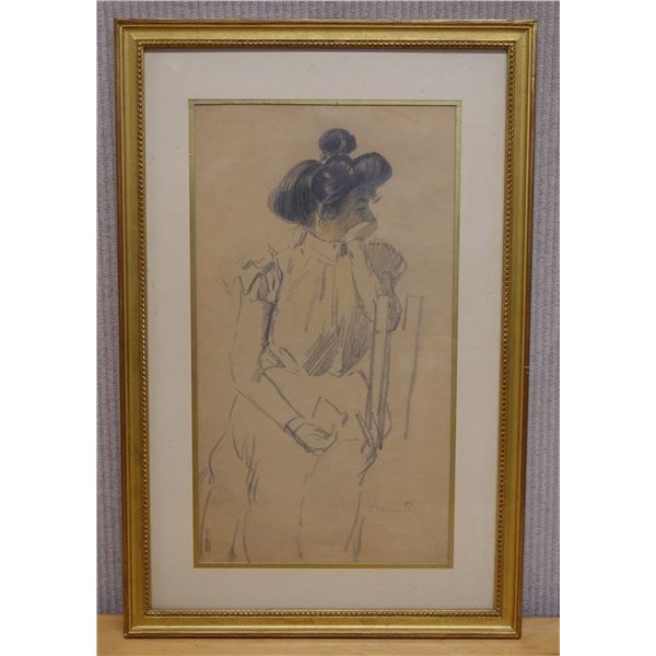 Female Image Sketch by Sheridan (?) 16" x 24", Framed & Matted