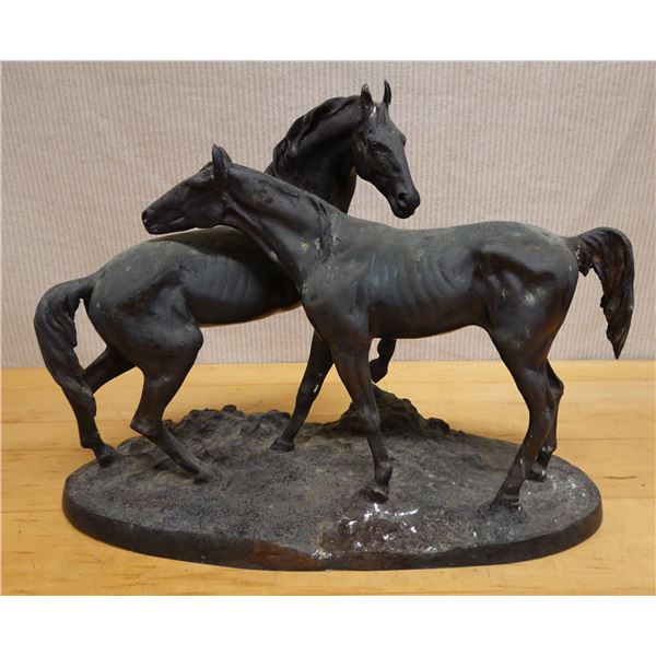 Two Horse Sculpture "L'Accolade" (The Embrace) Modeled After French Sculptor Pierre-Jules Mêne 21" x