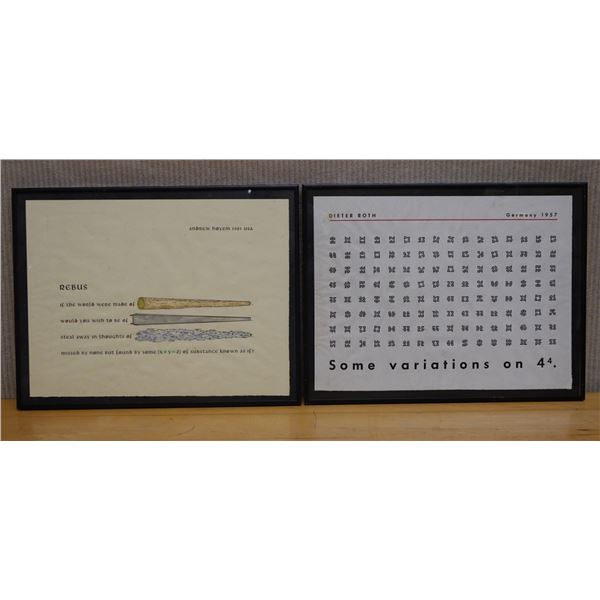 Qty 2 Framed Artworks 17" x 14":  Rebus by Andrew Hoyem & Dieter Roth Germany 1957