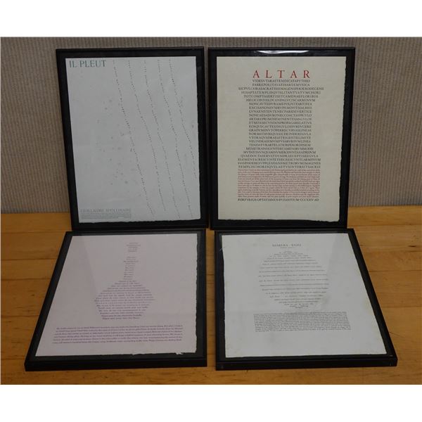 Qty 4 Framed Artworks 14" x 17":  Il Pleut, Altar, Bottle & Simias Egg