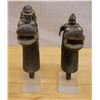 Image 1 : Qty 2 Carved Guardian Animal Sculptures on Bases 8"-8.5"H