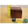 Image 10 : Wooden Box w/ Lid & 3 Internal Compartments w/ 4 Marbles 6" x 4" x 3.5"H