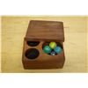 Image 4 : Wooden Box w/ Lid & 3 Internal Compartments w/ 4 Marbles 6" x 4" x 3.5"H