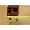 Image 8 : Wooden Box w/ Lid & 3 Internal Compartments w/ 4 Marbles 6" x 4" x 3.5"H