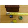 Image 9 : Wooden Box w/ Lid & 3 Internal Compartments w/ 4 Marbles 6" x 4" x 3.5"H