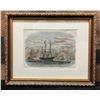 Image 1 : Queen Emma Leaving H.M.S. Alert in Honolulu Harbour Hand Colored 1858 Engraving 16" x 12", Framed & 