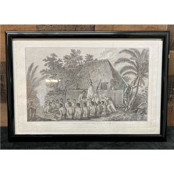 An Offering for Captain Cook Sandwich Islands  1785 Engraving Folio Edition 19" x 12.5", Framed & M