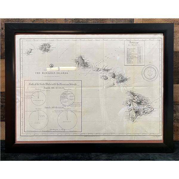Map of All the Hawaiian Islands 1896 w/ Import/Export Table 26" x 20", Framed
