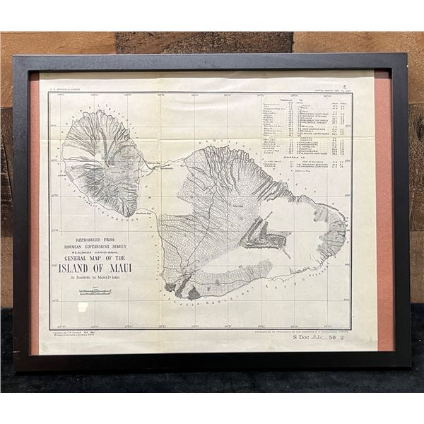 Map of Maui 1893 from US Geological Survey 15" x 12", Framed
