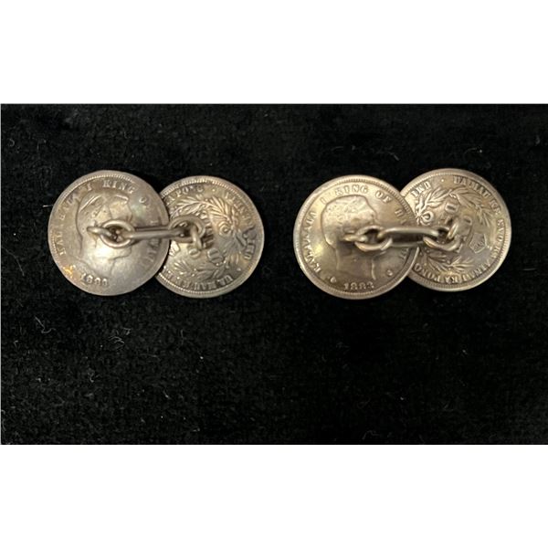 Qty 4 King Kalakaua 1883 Hawaiian Dimes made into 2 Cufflinks w/ "J.D." Initials 5/8" Dia