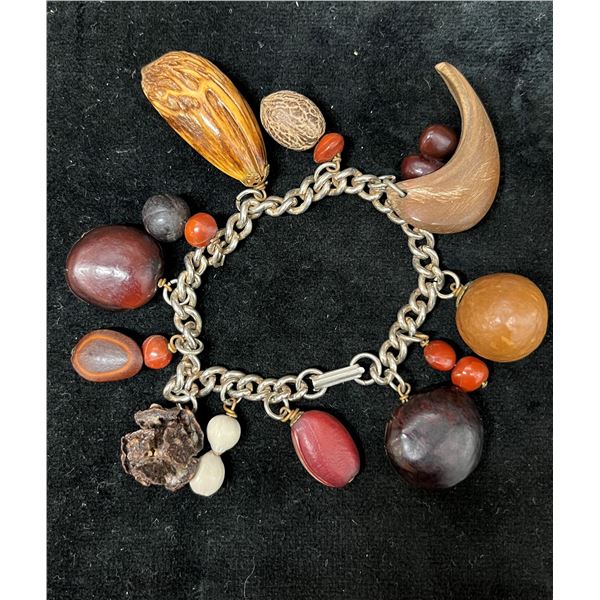 Vintage Hawaiian Seed & Nut Charm Bracelet