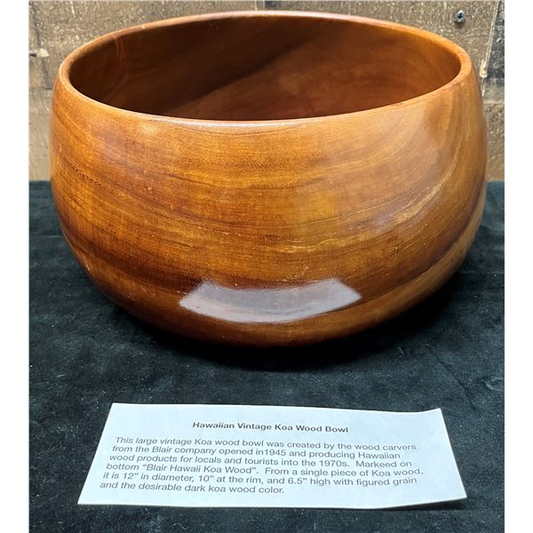 Vintage Hawaiian Koa Wood Bowl from the Blair Company 12" Dia, 6.5"H