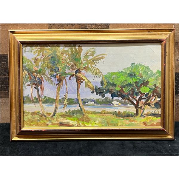 Hawaiian Scenery Oil on Board by Horatio Nelson Poole 18" x 12.5", Framed