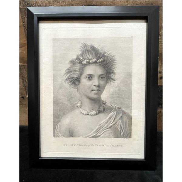 Young Woman of the Sandwich Islands 1785 Engraving Large Folio Edition 17" x 13", Framed & Matted