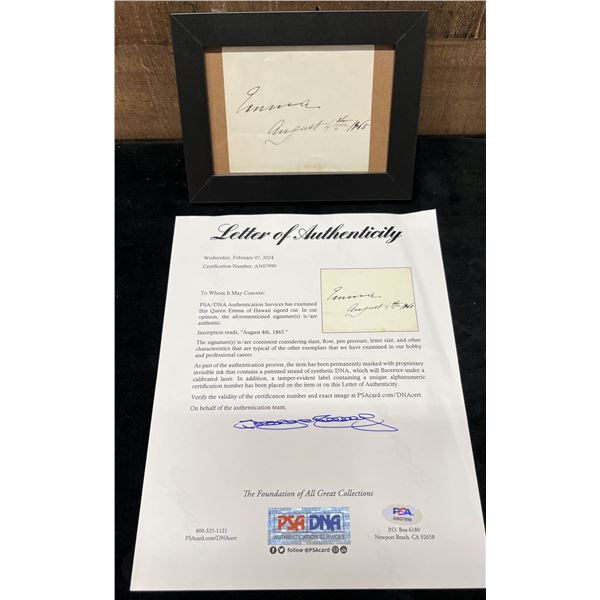 Queen Emma's 1865 Autograph w/ Letter of Authenticity, Framed