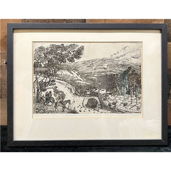 Paniolo Country Drypoint Etching by Dan W. Warner 1976, 16" x 12", Framed