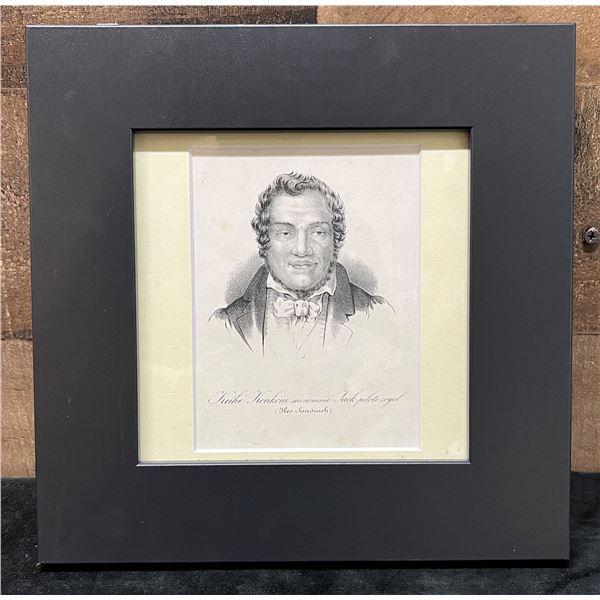 Keihe-Koukoui surnomme Jack pilote royal (Iles Sandwich) 1800's French Engraving 10.5" x 10.5", Fram