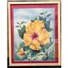 Image 1 : Yellow Hibiscus Flowers Airbrush Painting by Ted Mundorff 1940-50, 21" x 17", Framed & Matted
